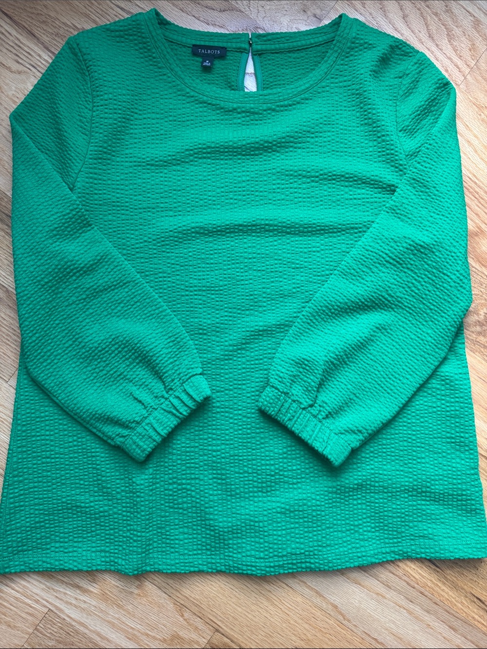Talbots Kelly Green Textured 3/4 Sleeve Top